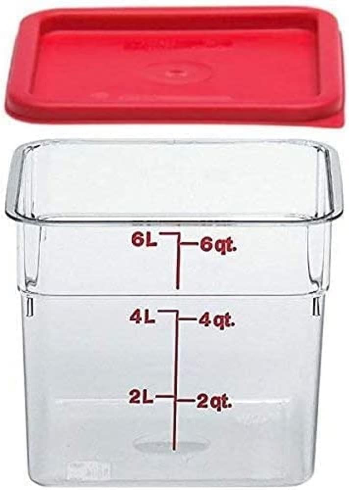 Cambro SFC6451 Li 6SFSCW135 Camsquare - Recipiente para alimentos (6 cuartos de galón, policarbonato, transparente, NSF con tapa, 6 cuartos