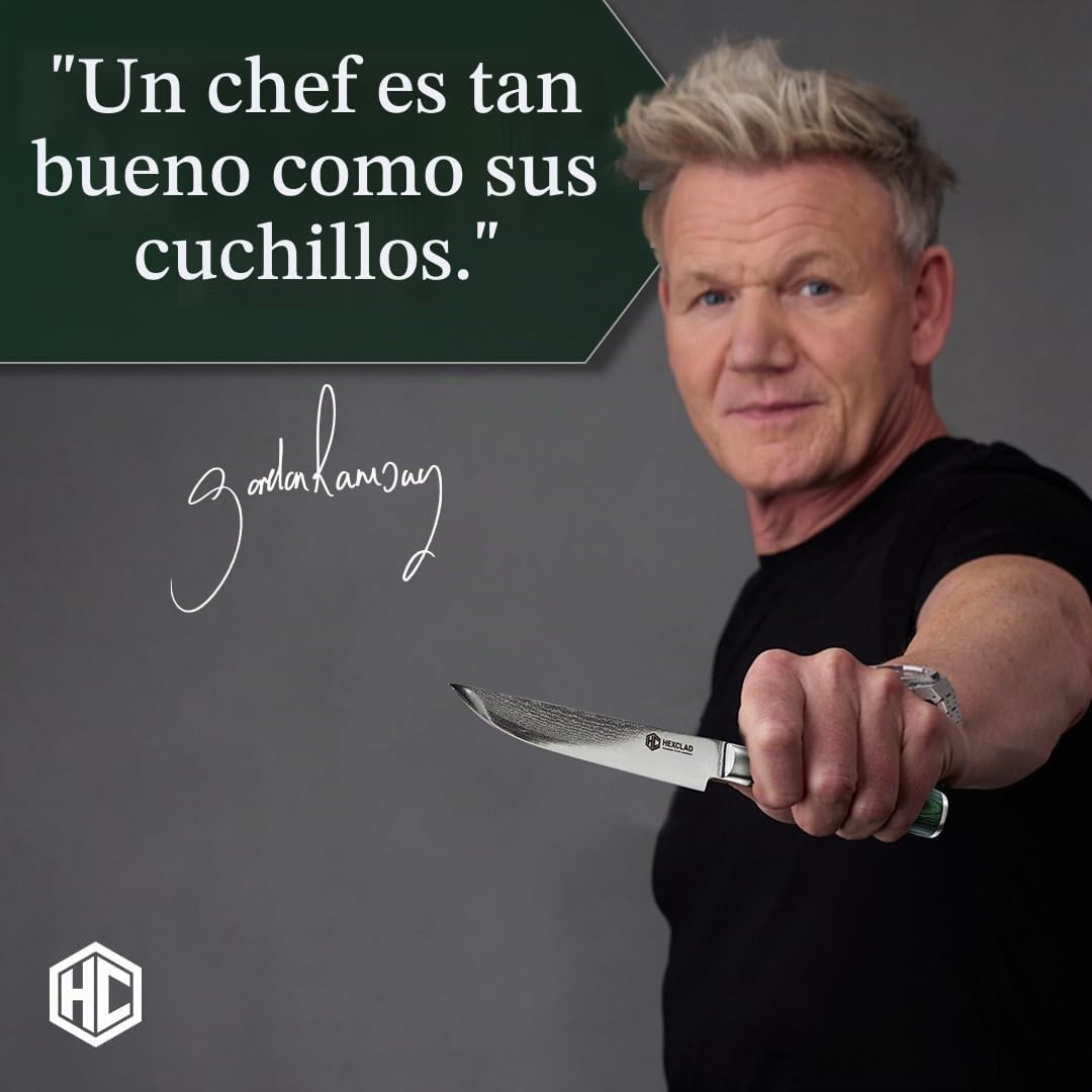HexClad Juego de cuchillos para carne de acero Damasco de 4 piezas, espiga