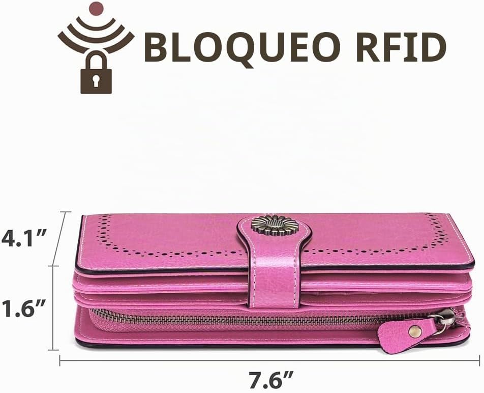 SENDEFN Billeteras de cuero para mujer, tarjetero de crédito con bloqueo RFID, pulsera de gran capacidad