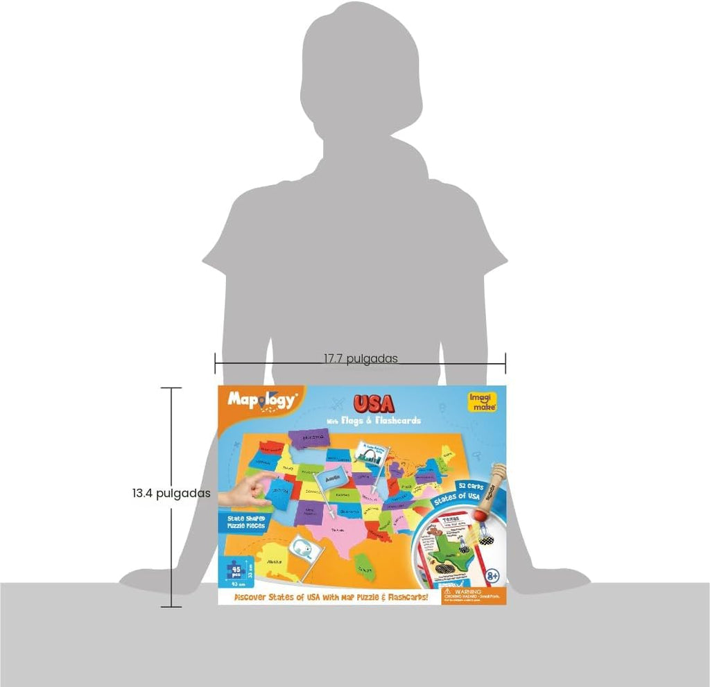 Imagimake Mapology - Rompecabezas de mapa de Estados Unidos con tarjetas flash para niños a partir de 8 años