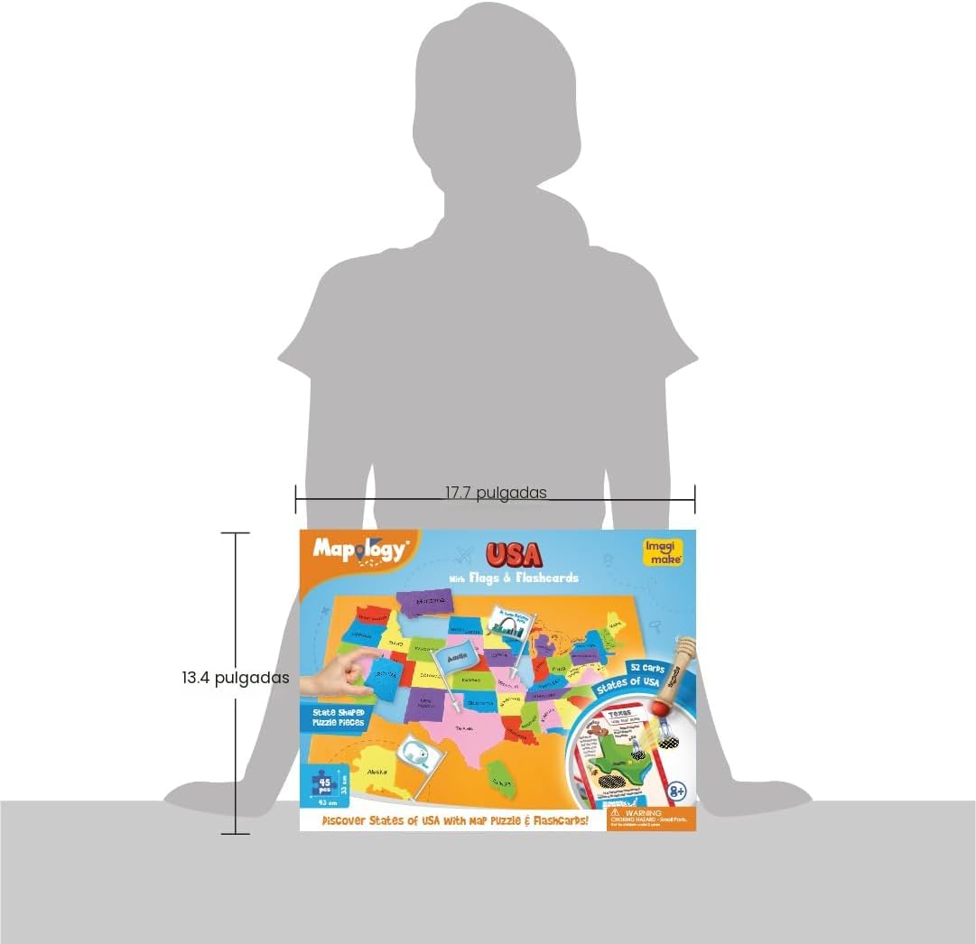 Imagimake Mapology - Rompecabezas de mapa de Estados Unidos con tarjetas flash para niños a partir de 8 años