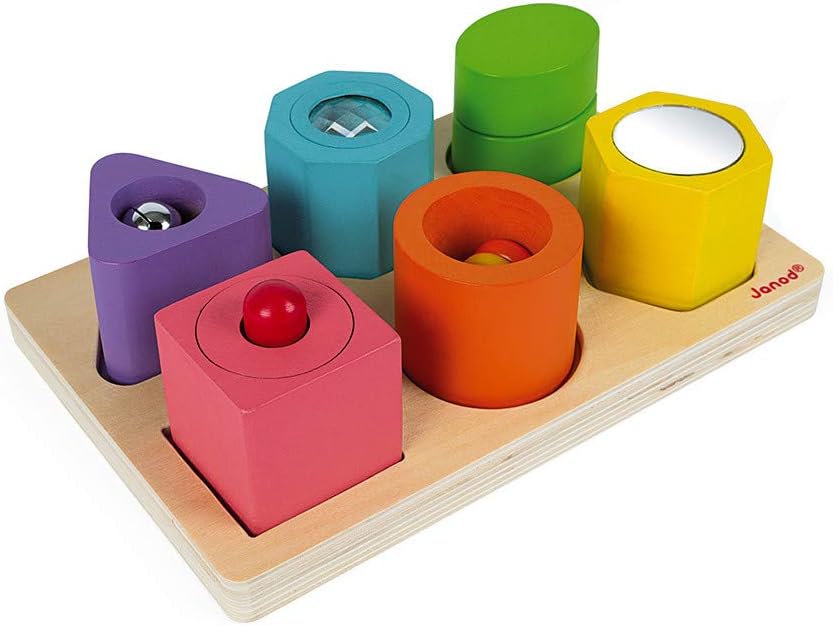 Janod I Wood - Rompecabezas de 6 bloques de formas y sonidos - Edades 12 meses + - J05332
