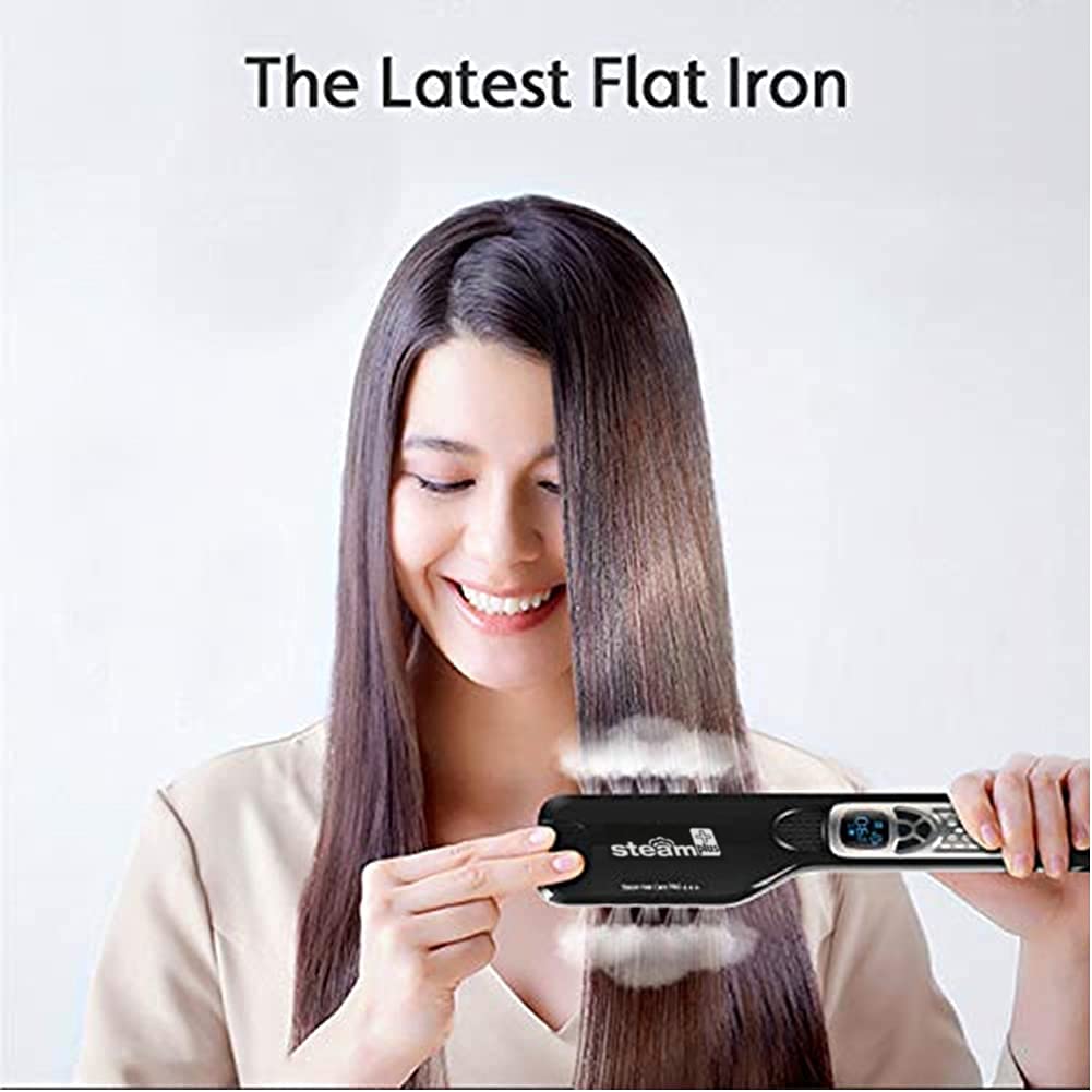 Plancha de pelo con vapor, plancha de vapor de cerámica Nano Titani...