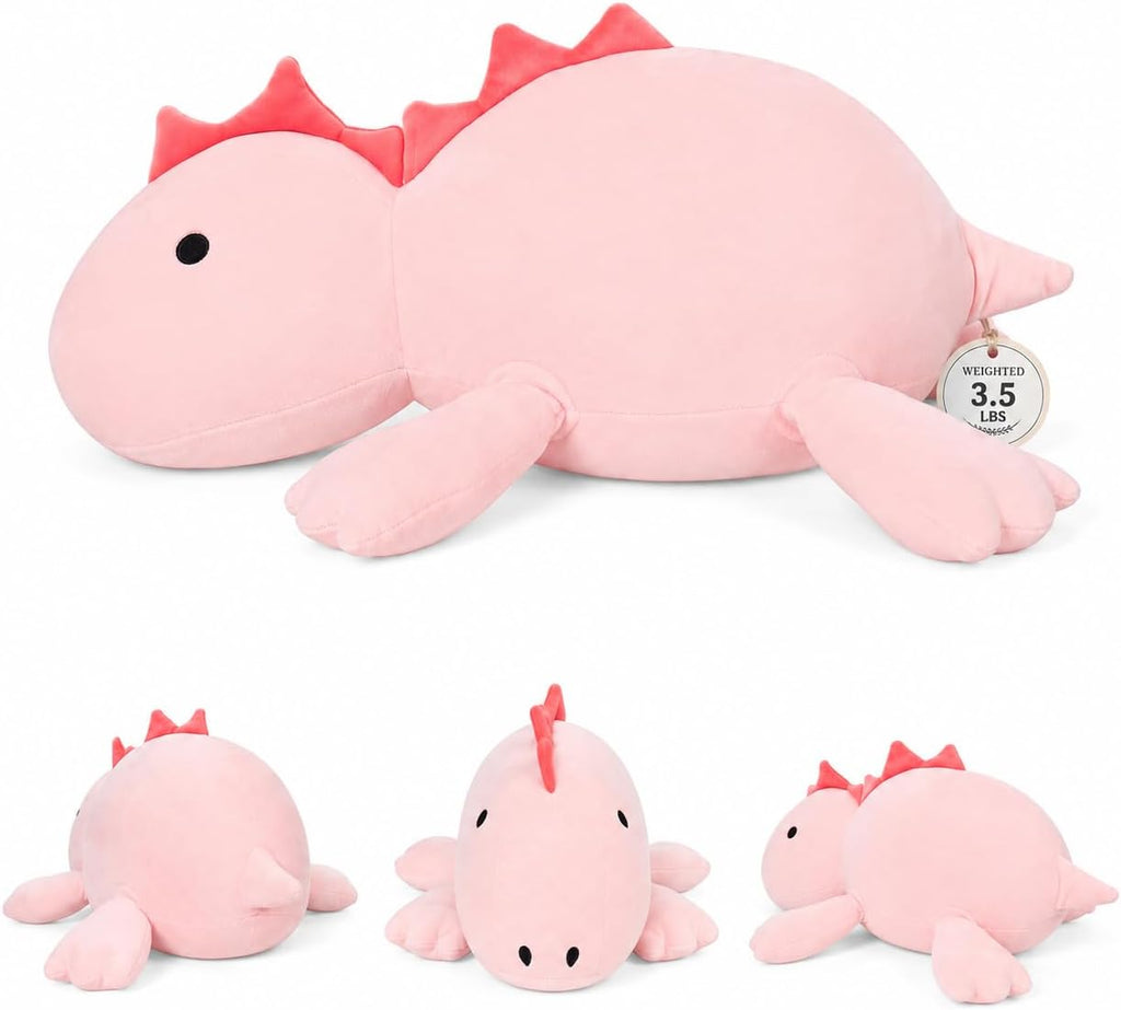 Almohada de felpa de dinosaurio con peso de 24 pulgadas, 3.5 libras, animal de peluche con peso de dinosaurio rosa, peluches para cumpleaños de niños