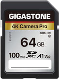 Recuperación de datos gratuita de 5 años: tarjeta SD GIGASTONE de 64 GB, cámara 4K Pro, velocidad de hasta 155 MB/s, tarjeta de memoria SDXC UHS-I A1 V30 SDXC 4K UHD compatible con cámara digital, con