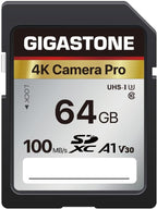 Recuperación de datos gratuita de 5 años: tarjeta SD GIGASTONE de 64 GB, cámara 4K Pro, velocidad de hasta 155 MB/s, tarjeta de memoria SDXC UHS-I A1 V30 SDXC 4K UHD compatible con cámara digital, con