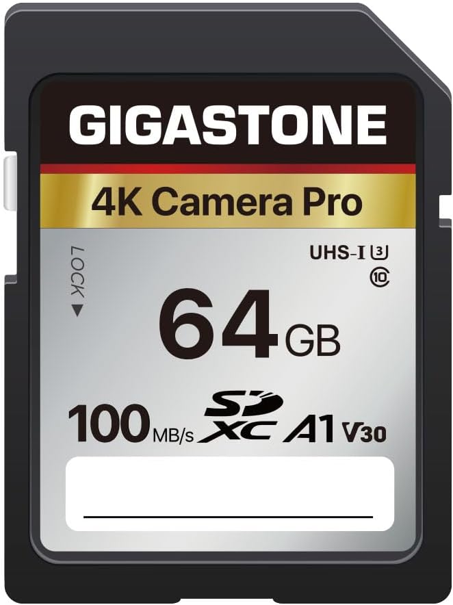 Recuperación de datos gratuita de 5 años: tarjeta SD GIGASTONE de 64 GB, cámara 4K Pro, velocidad de hasta 155 MB/s, tarjeta de memoria SDXC UHS-I A1 V30 SDXC 4K UHD compatible con cámara digital, con