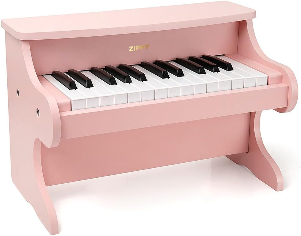 ZIPPY Teclado de piano para niños, piano digital de 25 teclas para niños, mini instrumento educativo musical, juguete de madera para niños y niñas (rosa)
