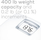 Beurer Báscula digital de baño PS25 para peso corporal, capacidad de 400 libras, calibración automática, pantalla retroiluminada XL, báscula corporal de vidrio, precisa y precisa