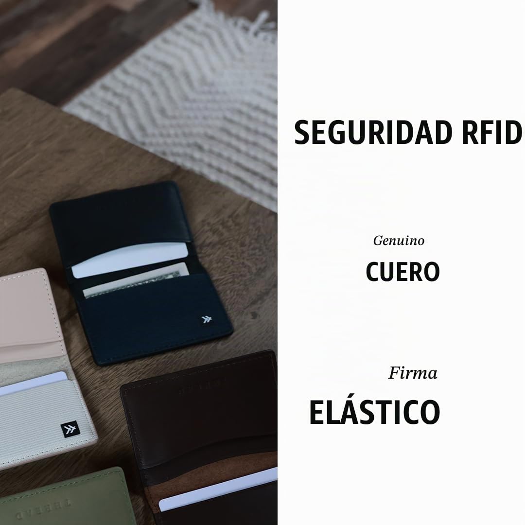 Thread Wallets RFID Bloqueo Slim Cartera de cuero plegable con protección de tarjeta (negro)