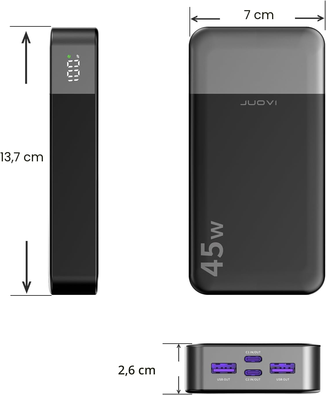 JUOVI J2621 Banco de Energía Cargador Portátil 20000mAh 45W, Paquet...