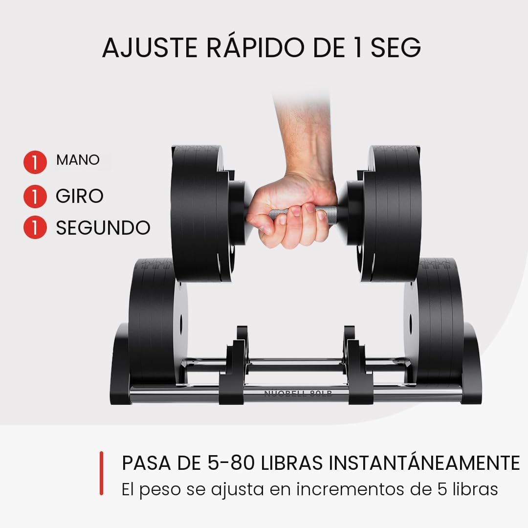 Nuobell - Mancuernas ajustables de 5-80 libras: Reemplazan 16 juegos, ideales para banco de pesas y prensa de gimnasio en casa