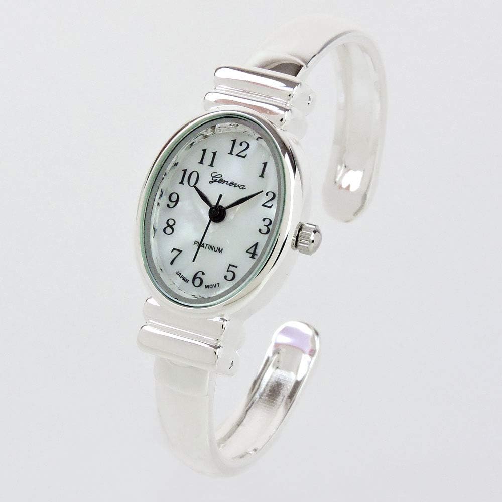 Reloj de pulsera de plata de tamaño pequeño con banda de metal ovalado para mujer de Ginebra