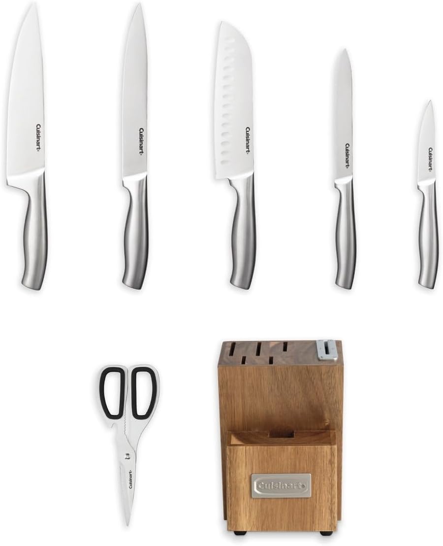 Cuisinart Juego de Cuchillos Esenciales de Acero Inoxidable de 7 Piezas con Bloque y Afilador Integrado