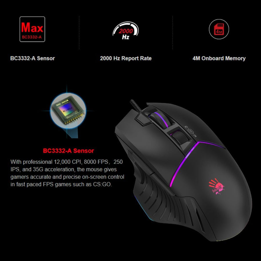 Bloody W95BR Max Extra Fire - Ratón para juegos con 12,000 CPI, sen...