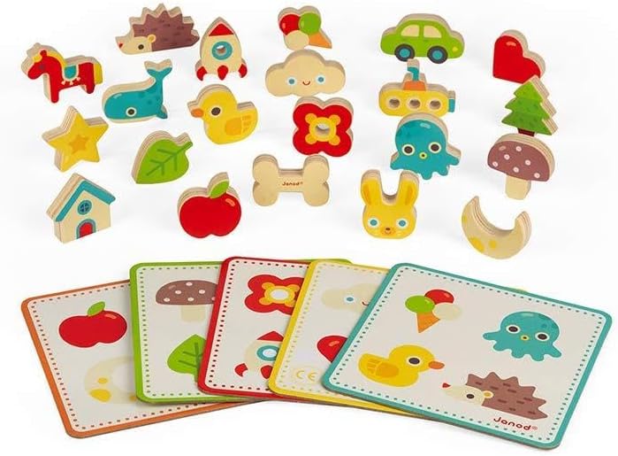 Janod Juego de reconocimiento Memory Touch - 21 piezas de madera - Edades 3+ - J05318