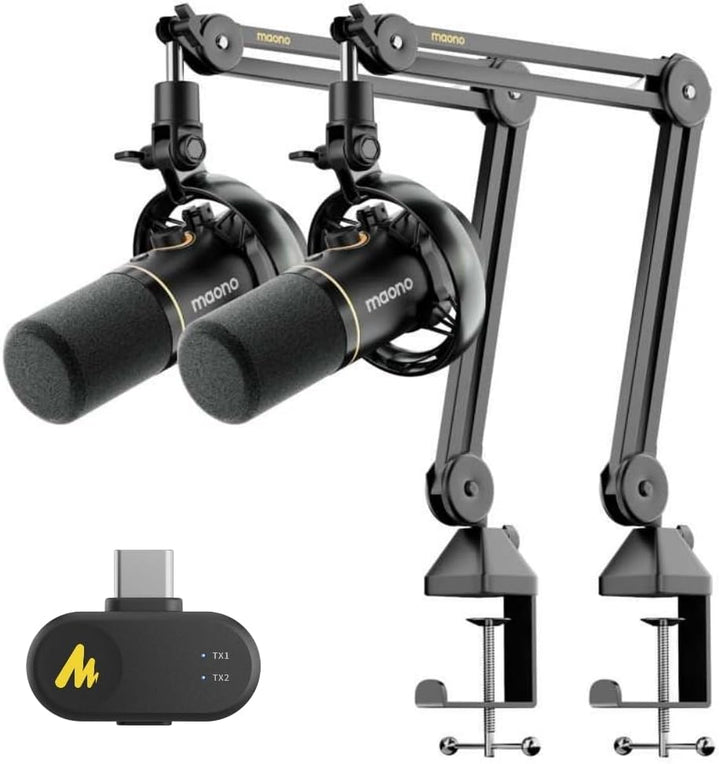 MAONO PD200W Hybrid Wireless Podcast Equipment Bundle para 2, kit d...