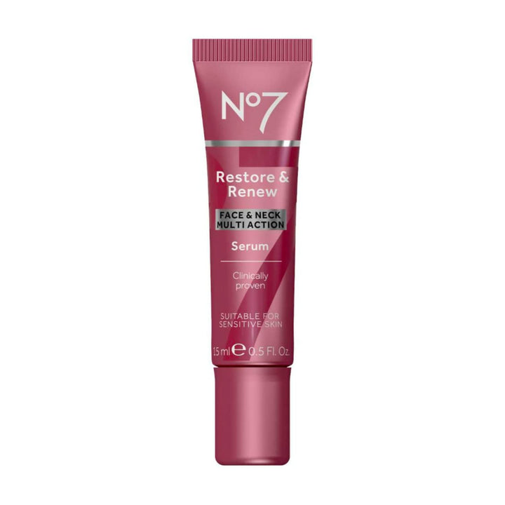 No7 Restore &amp; Renew - Suero multiacción para rostro y cuello, s...