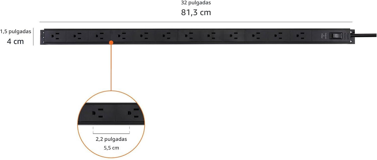 Amazon Basics Regleta protectora de sobretensiones, 12 tomas, resistente, metal, 600 julios, cable de extensión de 6 pies, amplio espaciado, montable, negro