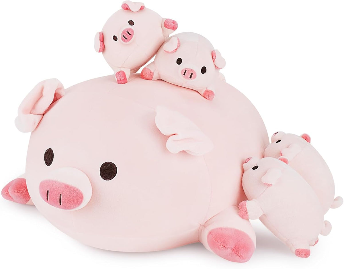 Achwishap - 5 peluches de cerdo de 16 pulgadas, Familia Cerdo Rosa-mamá y niños