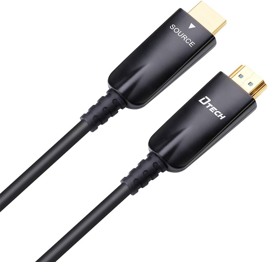 DTECH Cable HDMI de fibra óptica de 100 pies con video HD 4K 60Hz 1080p HD 3D HDCP CEC compatible con monitor de computadora portátil, proyector, reproductor de TV, reproductor de DVD, consola de juegos (100 pies, negro)