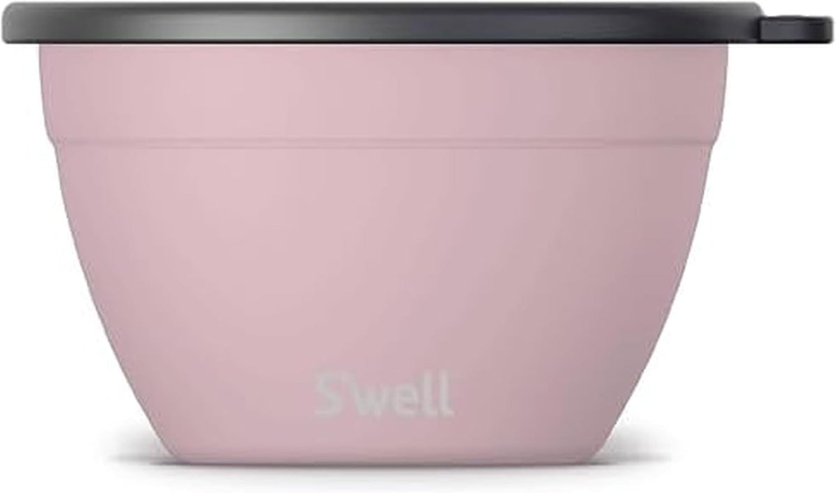 S'well Kit de ensaladera de acero inoxidable de 64 onzas, color topacio rosa, viene con mini recipiente de 2 onzas y bandeja extraíble para organización, a prueba de fugas y apto para lavavajillas