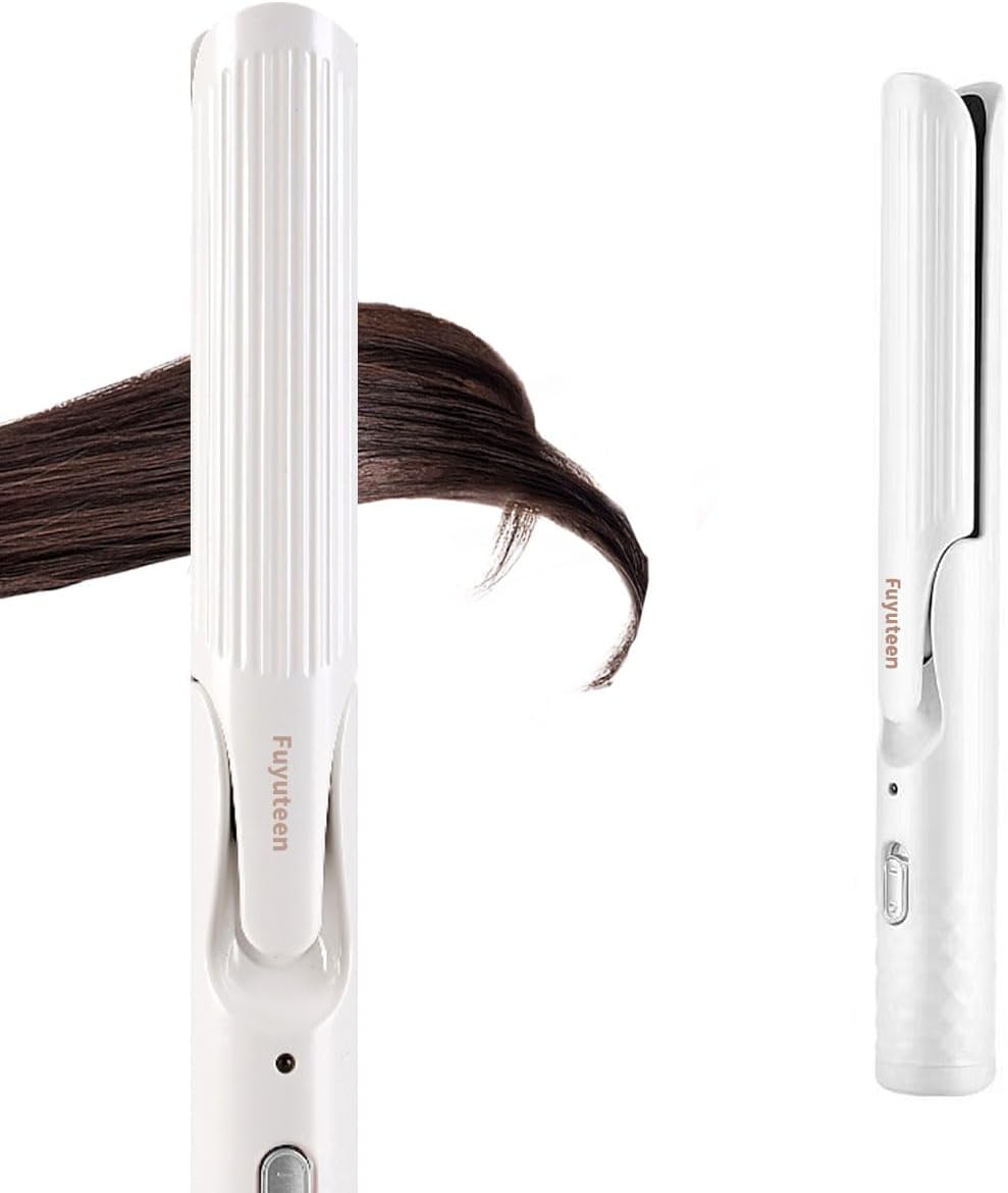 Fuyuteen Plancha de pelo 2 en 1 con flequillo de rizos, plancha pla...
