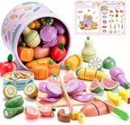 WHOLL - Juego de 45 piezas de comida de madera para niños, juguetes de