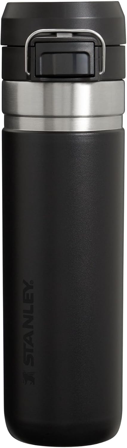 Stanley Quick Flip GO Botella de Agua de 24 oz | Tapa con Botón Pulsador | A Prueba de Fugas y Empacable para Viajes y Deportes | Acero Inoxidable Aislado | Sin BPA | Negro 2.0
