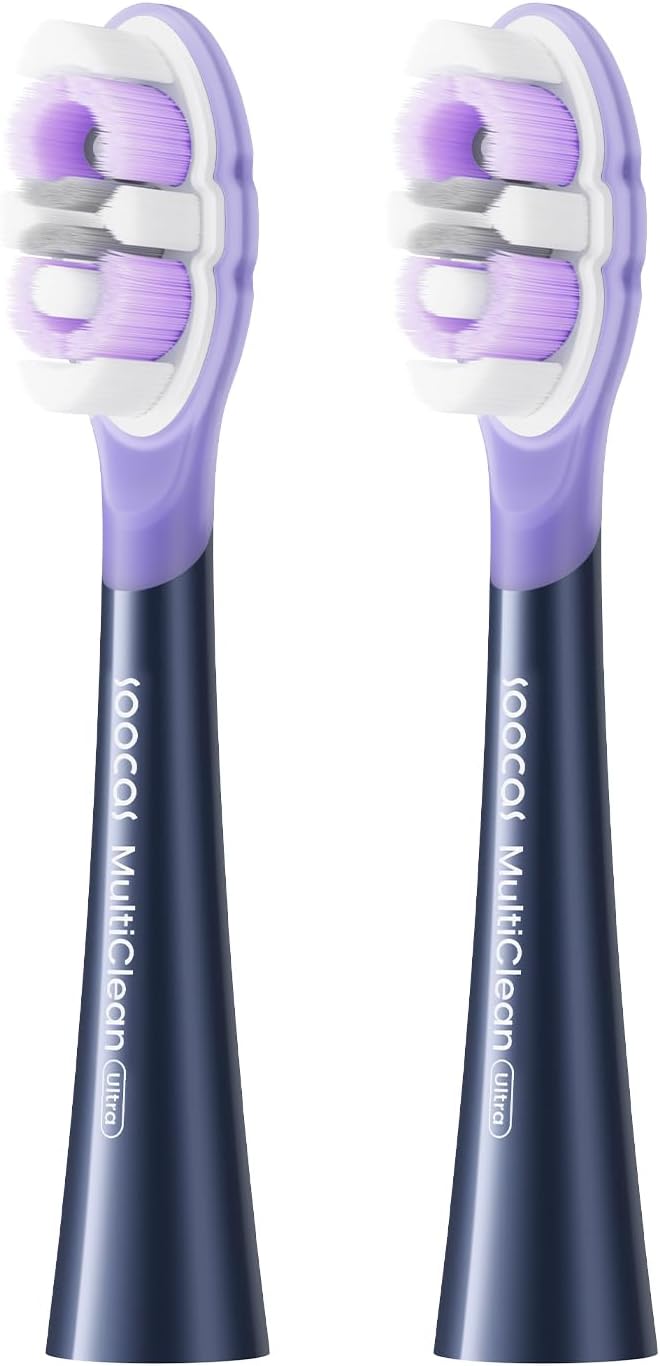 Soocas Multiclean - Cabezales de repuesto para cepillos de dientes eléctricos ultra suaves, compatibles con NEOS II y NEOS II Ultra, 2 cabezales de cepillo, cerdas suaves, azul medianoche