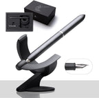 novium Hoverpen Future - Pluma Estilográfica de Lujo, Aguja Schmidt (Punta Fina), Convertidor, Recambio Extra, Estética Futurista, Metal Aeroespacial, Mejor Set de Regalo de Pluma para Hombres y Mujeres (Deep Black)