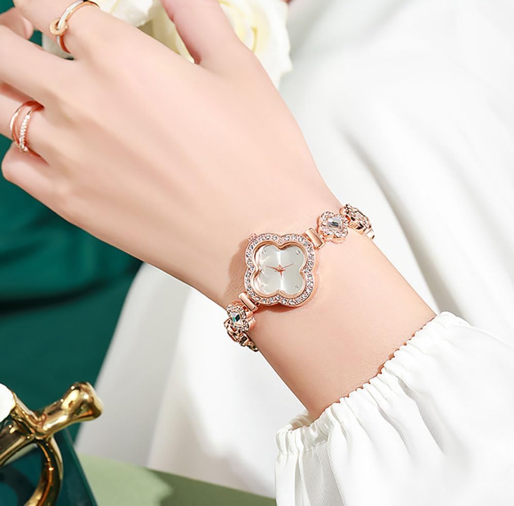 ADSBIAOYE Relojes de pulsera de lujo para mujer, reloj de pulsera de diamantes de oro rosa, reloj de cuarzo para mujer, regalo