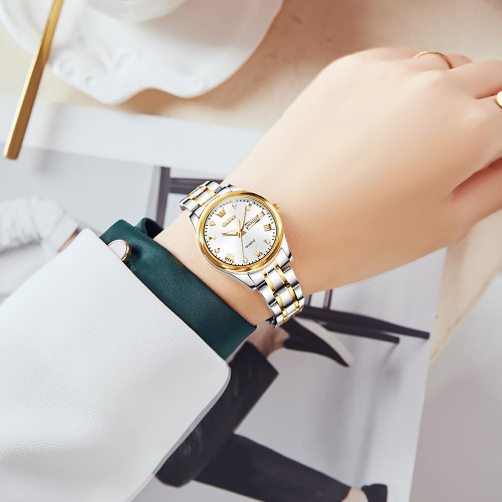 OLEVS Reloj de Lujo para Mujeres, Modo Pequeño de Muñeca, Acero Inoxidable, Reloj para Damas, Calendario