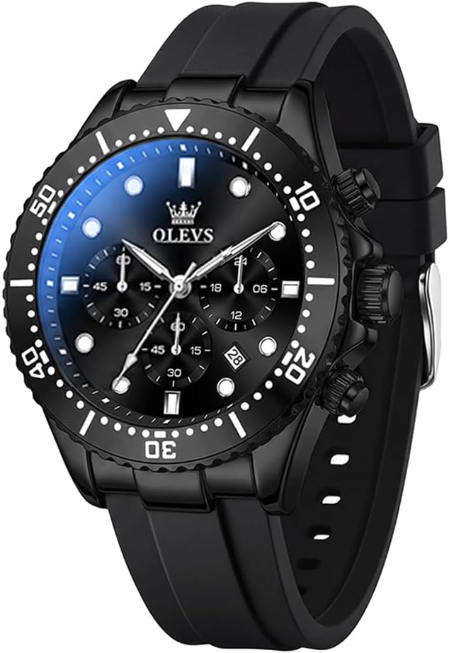 OLEVS Relojes para hombres con correa negra, Reloj cronógrafo profesional para hombres