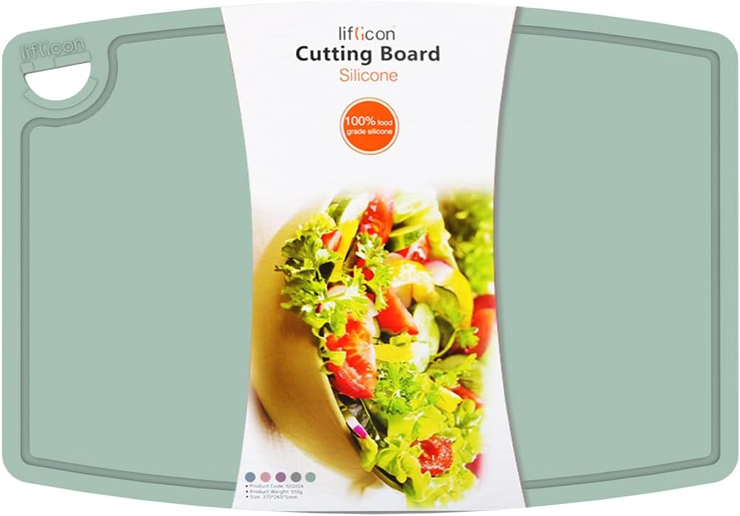 Tablas de cortar de silicona extra grandes y gruesas para cocina de 14.6 x 10.43 pulgadas, tablas de cortar flexibles/alfombrillas antideslizantes con ranura para jugo de goteo profundo