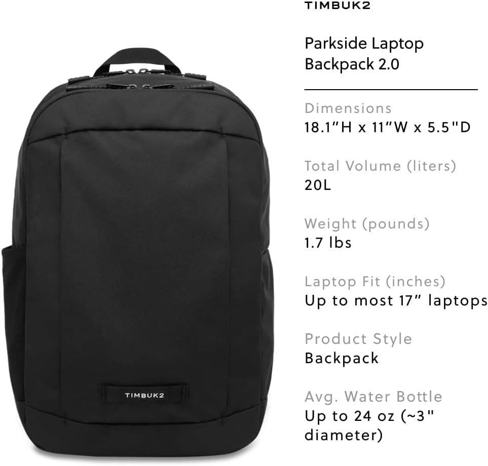 Timbuk2 Parkside Mochila para laptop 2.0, Eco Negro, Tamaño único, Computadora portátil