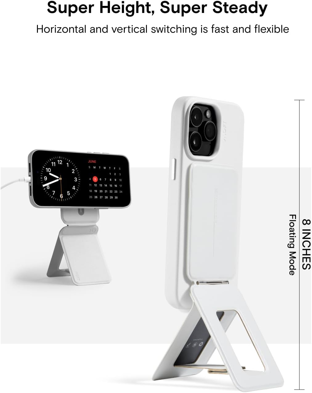 MOFT Soporte de trípode para teléfono y funda para iPhone 16 Pro Max, ajuste de ángulo e imanes fuertes y compatible con MagSafe MOVAS Invisible Selfie Stick, Misty Cove