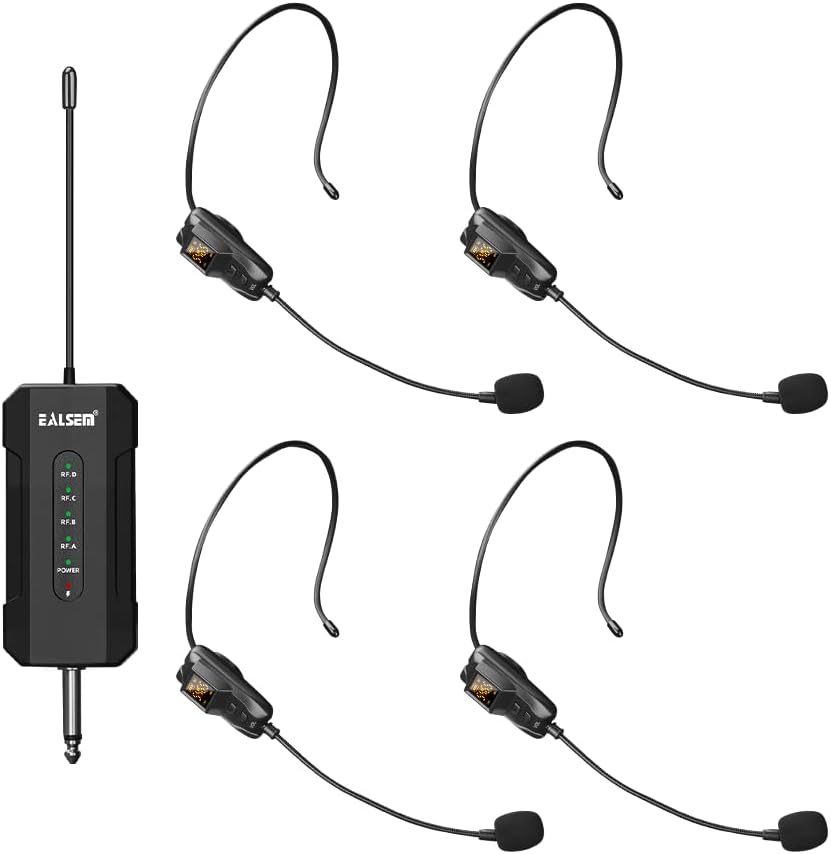EALSEM ES-384 - Sistema de micrófono inalámbrico UHF de 4 canales p...