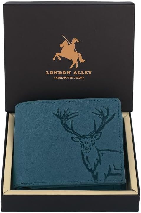 LONDON ALLEY - Cartera de cuero vintage de ciervo marrón para hombr...