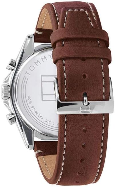 Tommy Hilfiger Reloj casual Qtz Multifunción de Acero Inoxidable y Correa de Cuero para Hombre, Color: Azul (Modelo: 1791839)