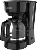 BLACK+DECKER Cafetera de café de 12 tazas con interruptor de encendido/apagado fácil, fácil de verter, jarra sin goteo con cesta de filtro extraíble, tecnología Vortex, color negro
