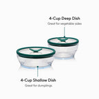 Anyday Almacenamiento de alimentos de vidrio mediano de 4 piezas con tapas de vidrio | Preparación de comidas y utensilios de cocina para microondas sin plástico | Recipiente de almacenamiento