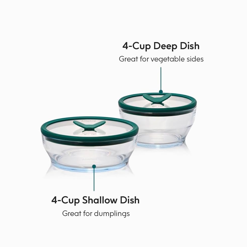 Anyday Almacenamiento de alimentos de vidrio mediano de 4 piezas con tapas de vidrio | Preparación de comidas y utensilios de cocina para microondas sin plástico | Recipiente de almacenamiento