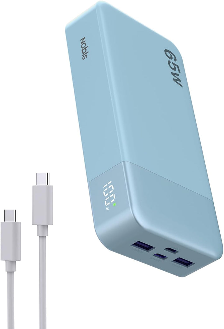NOBIS Cargador portátil, 65 W, 20000 mAh, carga rápida, PD QC, 2 US...