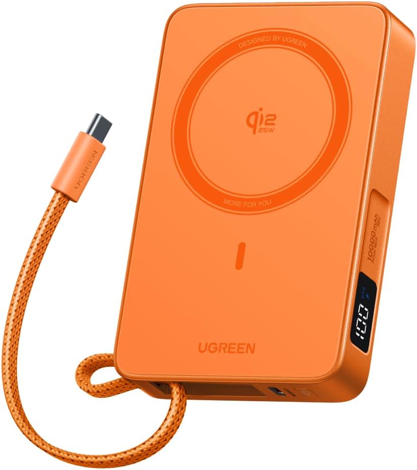 UGREEN MagFlow - Banco de energía de 10,000 mAh, carga inalámbrica...