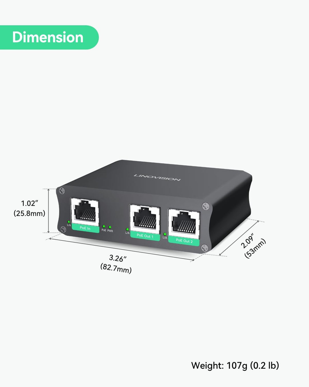 LINOVISION Extensor PoE Gigabit de 2 puertos industriales
