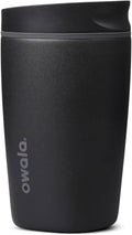Owala SmoothSip Slider - Vaso de café de acero inoxidable con aislamiento de cerámica, sin sabor metálico, reutilizable, taza de café helado caliente, libre de BPA, 12 onzas, muy, muy oscuro