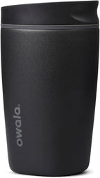 Owala SmoothSip Slider - Vaso de café de acero inoxidable con aislamiento de cerámica, sin sabor metálico, reutilizable, taza de café helado caliente, libre de BPA, 12 onzas, muy, muy oscuro