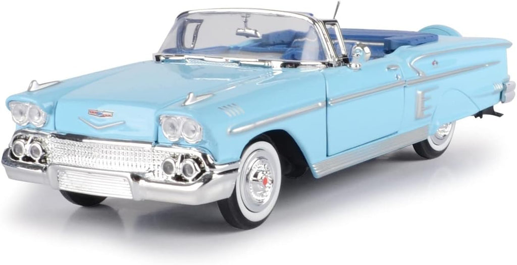 Chevrolet Impala Convertible 1958, azul - Motormax Premium American 73267 - Modelo de automóvil fundido a presión a escala 1/24, unisex, para niños