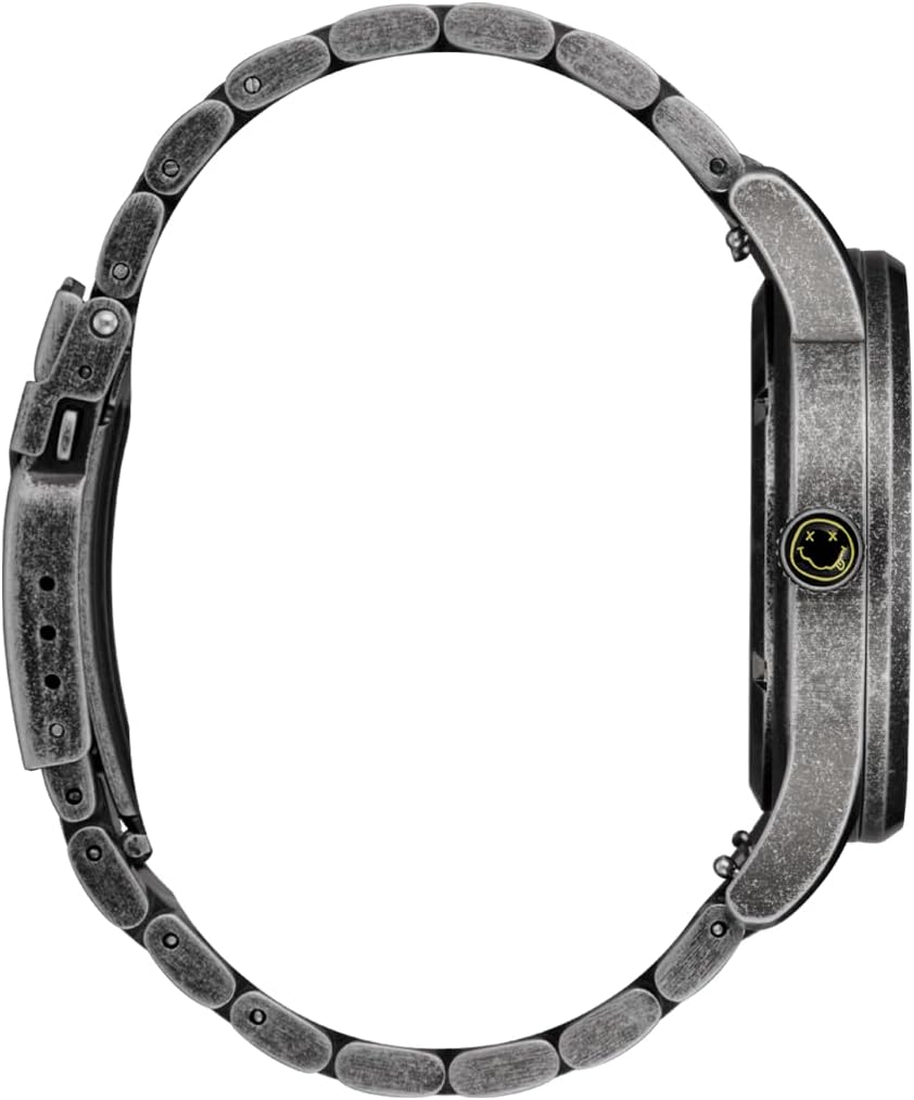 NIXON x Nirvana Smiley Sentry Wobble A1417 - Reloj de cuarzo japonés para hombre - (Carátula de 42 mm, correa de acero inoxidable de 23 mm-20 mm)